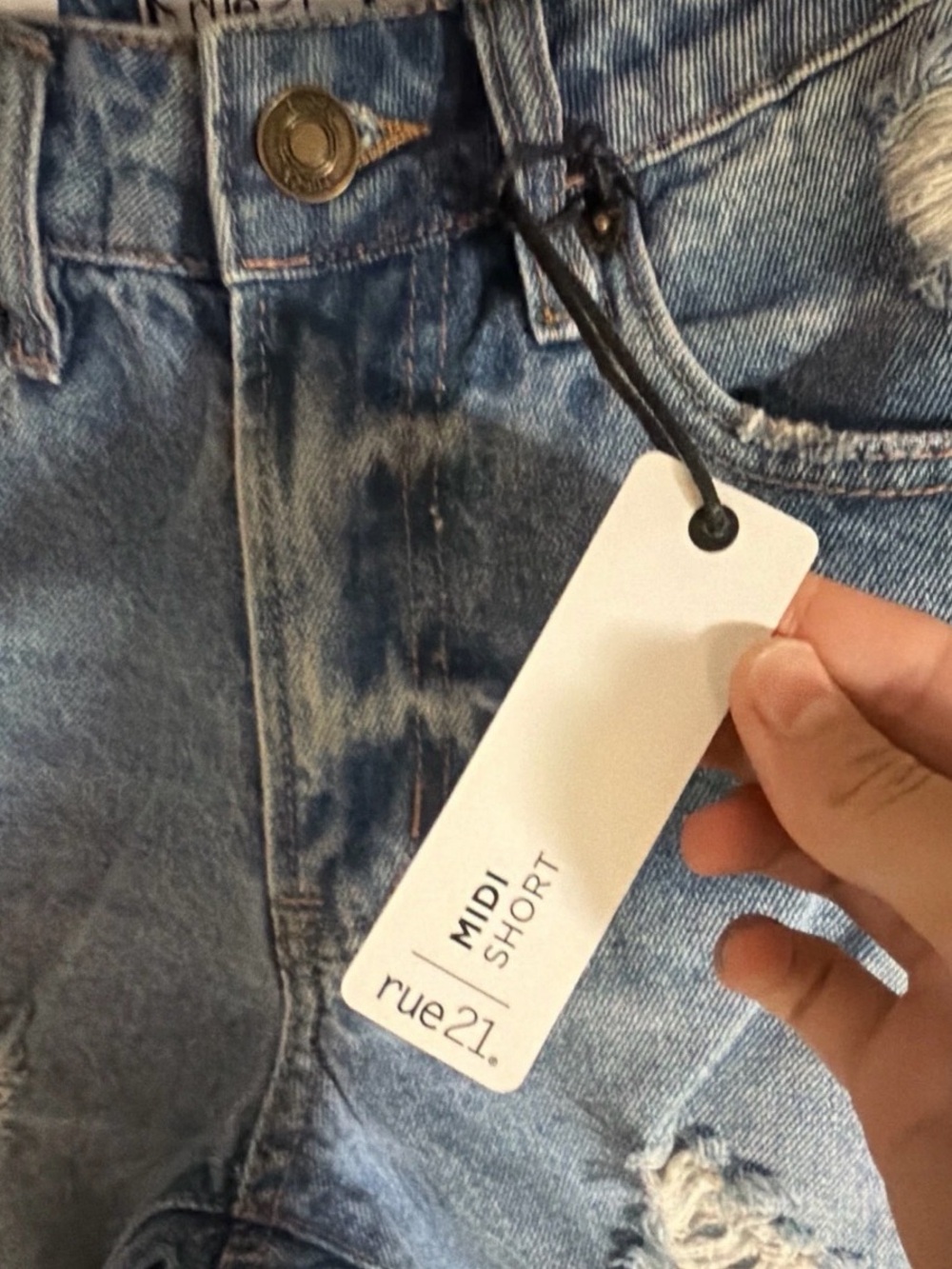 rue21 Distressed Light Blue Denim Midi Shorts